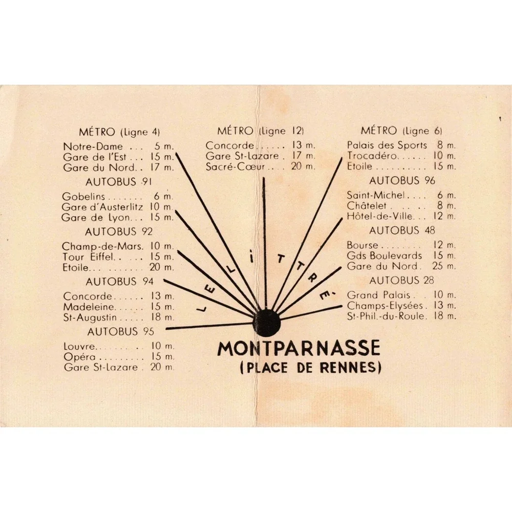 Vintage 1950s Hotel Littre Paris Advertising Card Eiffel Tower Map - Picture 2 of 2